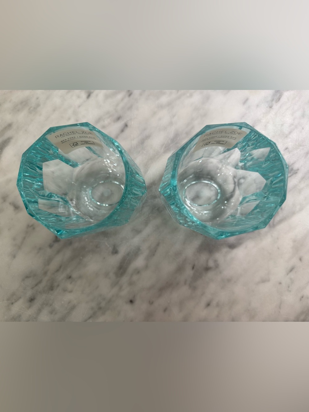 New RACHEL ZOE Aqua Blue Acrylic Faceted Tumbler Drink Glass - Picture 2 of 5